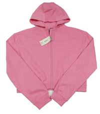 Nové - Růžová propínací crop mikina s kapucí E-vie