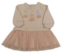 Broskvové teplákovo/tylové šaty se zajíčky Next