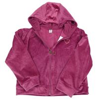 Růžová plyšová propínací crop mikina se srdíčkem a kapucí Tu