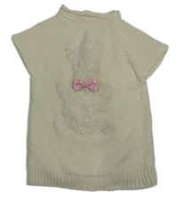 Smetanová pletená vesta s medvídkem a mašlí 