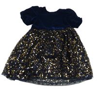 Tmavomodré sametovo/síťované šaty s flitry Primark