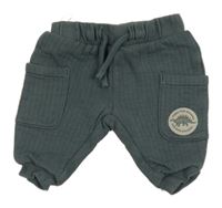 Šedé žebrované tepláky s dinosaurem 