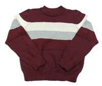 Vínovo-bílo-šedý pruhovaný svetr Shein