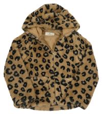 Béžovo-černá vzorovaná kožešinová podšitá bunda s kapucí H&M