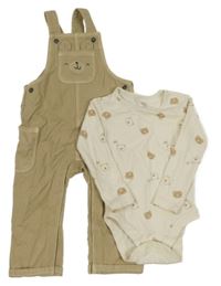 2set - Béžové laclové rifle s medvídkem + smetanové body s medvídky F&F