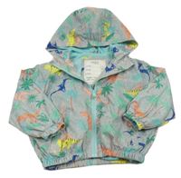 Šedá šusťáková jarní ovesize bunda s dinosaury a kapucí M&S