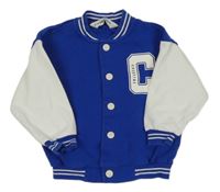 Kobaltově modro-bílá propínací baseballová mikina s písmenkem H&M