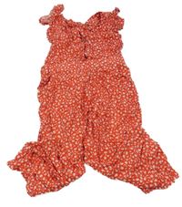 Červený kytičkovaný letní kalhotový overal H&M