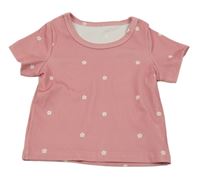 Světlerůžové žebrované tričko s kytičkami 