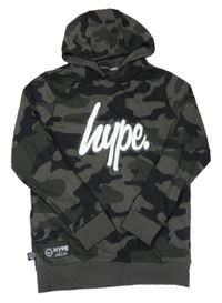 Šedo-černá army dlouhá mikina s logem a kapucí Hype