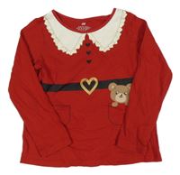 Červené vánoční triko s medvídkem H&M