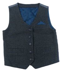 Tmavomodro-modrozeleno-cihlová vzorovaná melírovaná společenská vesta Next