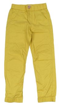 Žluté cuff plátěné kalhoty s mašlí H&M