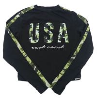 Černé crop triko s nápisy a army pruhy New Look