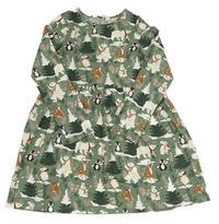Khaki melírované šaty se zvířátky a stromečky H&M