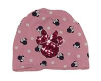 Růžová puntíkatá čepice s Minnie a flitry Disney