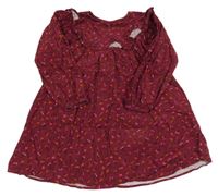 Vínové manšestrové šaty s kytičkami a volánkem Next