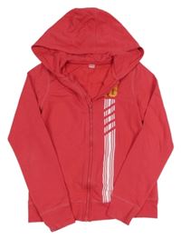 Jahodová propínací mikina s číslem a nápisem a kapucí 