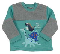 Modrozeleno-šedá teplá mikina s dinosaury orsolino