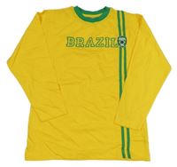 Tmavožluto-zelené triko s nápisem a pruhy STACCATO