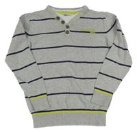 Šedo-tmavomodrý pruhovaný melírovaný svetr s nápisem C&A