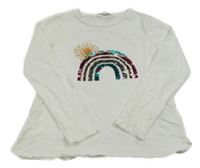 Bílé triko s duhou z překlápěcích flitrů a sluníčkem H&M