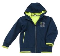 Tmavomodro-limetkový šusťákový jarní bomber s číslem a kapucí ZEEMAN