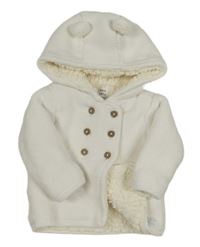 Smetanový pletený propínací zateplený svetr s kapucí s oušky John Lewis