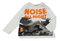 Bílo-army triko s nápisy a příšerkami dopodopo