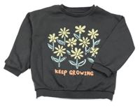 Tmavošedá mikina s kytičkami a nápisem F&F