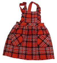 Červeno-černo-bílo-tmavozelená kostkovaná vlněná laclová sukně s volánky Matalan