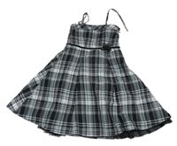 Šedo-bílo-černé kostkované letní šaty s 3D květem C&A