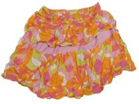 Růžovo-oranžovo-zelená mačkaná vrstvená sukně s kytičkami PRIMARK