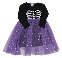 Černo-fialové šaty s kostmi a tylem se srdíčky little kids