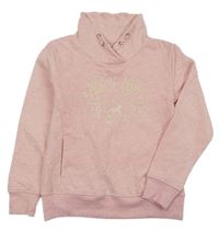 Světlerůžová melírovaná mikina s nápisy a srdíčkem s koníkem a stojáčkem YIGGA