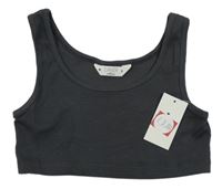 Nové - tmavošedý žebrovaný crop top Candy Couture