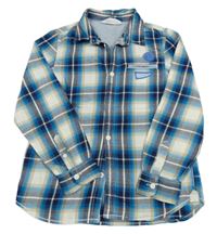 Bílo-béžovo-modro-tmavomodrá kostkovaná košile s nášivkami a číslem H&M