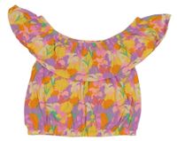 Barevný crop top s kytičkami a motýlky a volánkem ORIGINAL MARINES