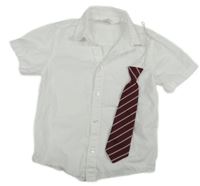 2Set - Bílá košile H&M + vínovo/šedá pruhovaná kravata