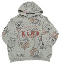 Šedá melírovaná oversize mikina s Minnie a nápisy a kapucí George