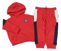 2Set - Červeno-tmavomodro-bílá oversize mikina s nášivkou s číslem a kapucí + tepláky C&A