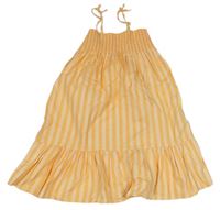 Meruňkovo-krémové pruhované plátěné žabičkové šaty H&M