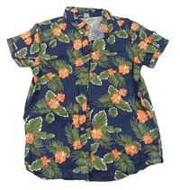 Tmavomodrá květovaná košile Primark