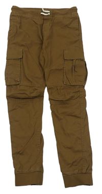 Béžové plátěné cargo cuff kalhoty s úpletovým pasem H&M