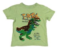 Světlezelené tričko s dinosaurem z překlápěcích flitrů H&M