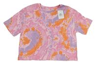 Růžovo-oranžové batikované crop tričko Primark 