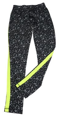 Tmavošedé vzorované sportovní legíny s neonovým pruhem Y.F.K.