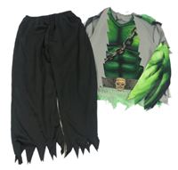 Kostým - 2set - Zeleno-šedé triko + černé kalhoty - Frankenstein