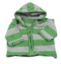 Zeleno-šedý pruhovaný propínací svetr s kapucí Mothercare