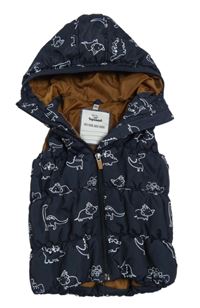 Černá šusťáková zateplená vesta s dinosaury a kapucí zn. Topomini